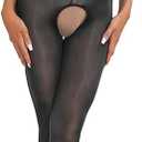 FiwoXam Women's Bodysuits Pantyhose Bodystocking Ultra Shimmery Stretch Toe to Bust Crotchless Body Stocking Lingerie (Black),M