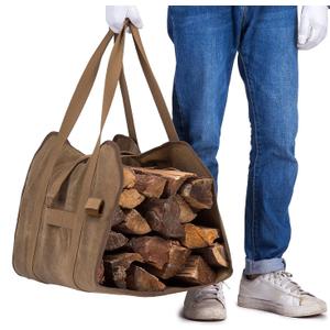 Firewood Carrier, Waxed Canvas Bag, Heavy Duty Tote Bag for Logs, Wood Carrying, Fireplace Carrier for Wood Stove Accessories, Log In Firewood Carrier Holder