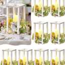 16 Pcs Wooden Wedding Lantern Centerpiece Includes 8 Rustic Wooden Lantern Centerpiece and 8 Flameless Candle Holder for Farmhouse Rustic Table Decorations Party Gift (White)