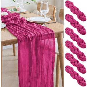 Asee'm 6pcs Cheesecloth Table Runner 120 Inches Long Fuchsia Boho Gauze Cheese Cloth Runner 10FT Rustic Sheer Table Runners for Christmas Wedding Party Baby Shower Spring Easter Decoration