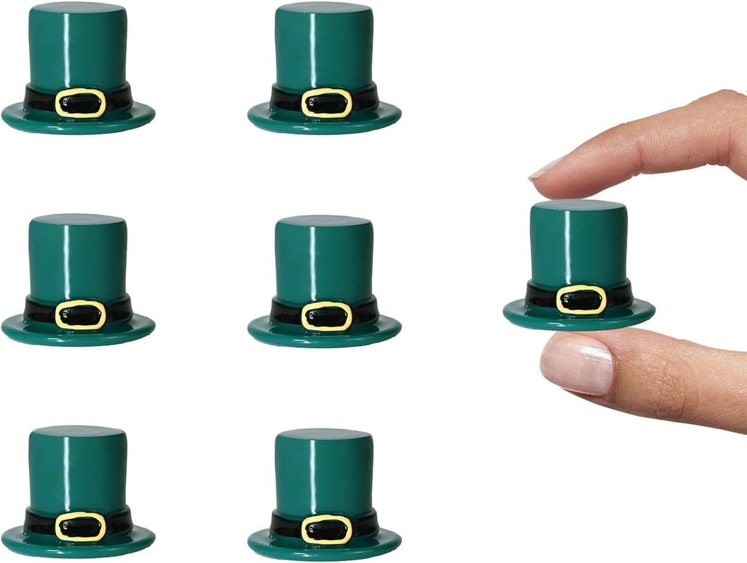 Tiny Leprechaun Hat 6 Pcs Green Mini Resin Irish Leprechaun Top Hats with Buckle Cutest St Patricks Day Decor for Leprechaun Trap Supplies