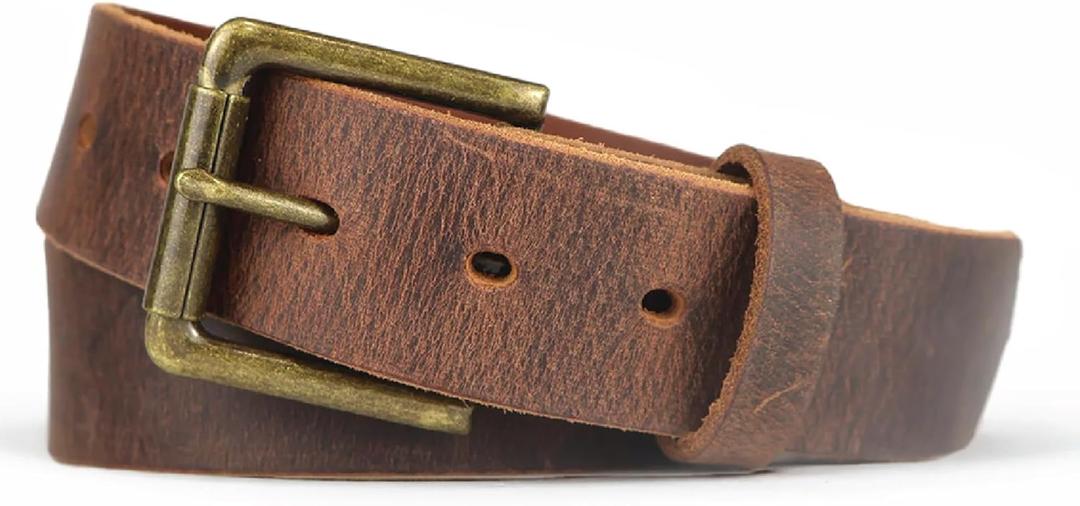 Daltech Force Brown Distressed American Bison Belt  Full Grain Leather  No Fillers  Durable Casual Belt for Men (36)