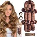 Jumbo Heatless Hair Curler Set-Satin Heatless Curls Overnight, Jumbo Curling Rod Headband, No Heat Curlers To Sleep in (Brown)