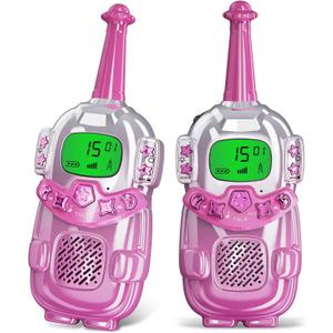 Mini Robot Kids Walkie Talkies 2 Pack,Walkie Talkies for Kids with Backlit LCD Flashlight,3-12 Year Boy Girl Gift,Birthday Christmas Toy Gift,3 KM Range for Camping, Hiking,Outdoor Play (Pink)