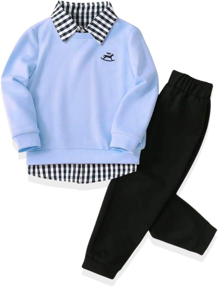 KIDLAGA Toddler Boy Clothes Long Sleeve Sweatshirt Tops and Pants Boys 2-Piece Kids Winter Outfits (4-5T, Blue)