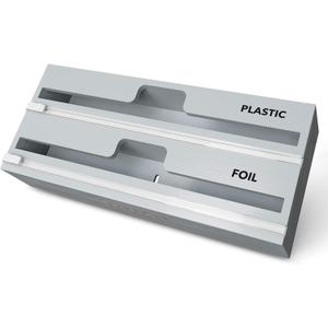 SpaceAid WrapNeat 2 in 1 Wrap Organizer with Cutter and Labels, Plastic Wrap, Aluminum Foil and Wax Bamboo Dispenser for Kitchen Storage Organization Holder for 12" Roll (Gray) (2-Slot, 3"Tall)