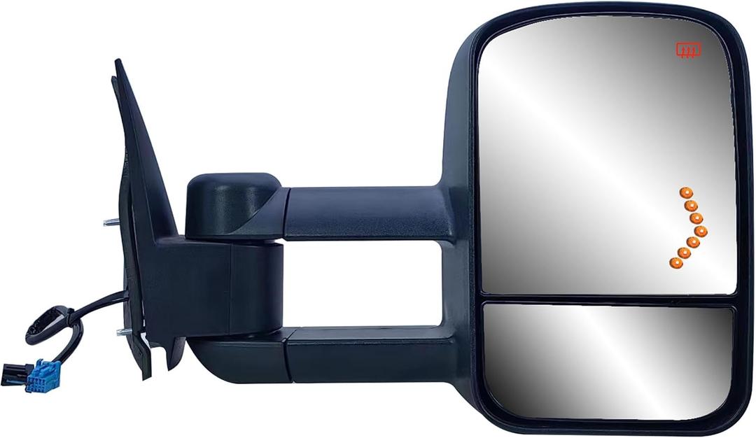 Passenger Right Side Door Towing Mirror Power and Heated with Signal Light on Glass Textured Back Cover For Chevy Silverado Sierra 1500 2500 3500HD from 2003 to 2006