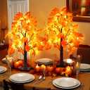 2 Pack 24 Inch Artificial Lighted Fall Maple Tree Thanksgiving Decorations with 48 LEDs Battery Operated Timer Prelit Acorn Maple Tree Lights for Thanksgiving Table Decor Home Indoor Autumn Harvest