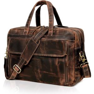 HLC 18 Inch Full Grain Leather Briefcase messenger shoulder bags for men and women (brown, 18 inch)
