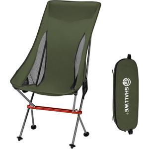 SHALLWE Camping Chairs, All Aluminum Frame Portable Folding Camp Chair for Adults, Heavy Duty High Back Collapsible with Built-in Pillow, Side Pocket, Carry Bag for Backpacking, Hiking, Beach (54cm Green)