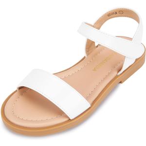 PANDANINJIA Gina Girls Sandals Open Toe Summer Flats Dress Sandals Shoes Toddler/Little Kid/Big Kid (White Pu, 1 M US Little Kid)