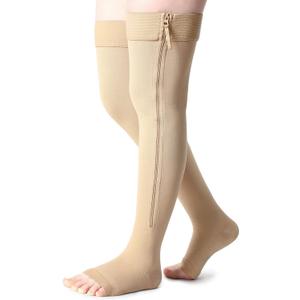 Newcotte Compression Socks with Zipper for Women Thigh High Compression Stockings 20-30mmhg Support Socks for Women Men (XL)