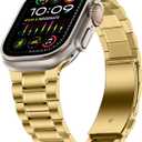Anlinser Metal Bands Compatible with Apple Watch Band 49mm 46mm 45mm 44mm 42mm Women Men, Five-link Stainless Steel Strap for iWatch Ultra 3/2/1 SE Series 11 10 9 8 7 6-1 (Gold)