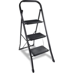 YSSOA 3 Step Ladder, Folding Step Stool with Wide Anti-Slip Pedal, 330 lbs Sturdy Steel Ladder, Convenient Handgrip, Lightweight, Portable Steel Step Stool, Black (HILADDFOLD3B) YSSOA 3 Step Ladder, Folding Step Stool with Wide Anti-Slip Pedal, 330 lbs Sturdy Steel Ladder, Convenient Handgrip, Lightweight, Portable Steel Step Stool, Black (HILADDFOLD3B)