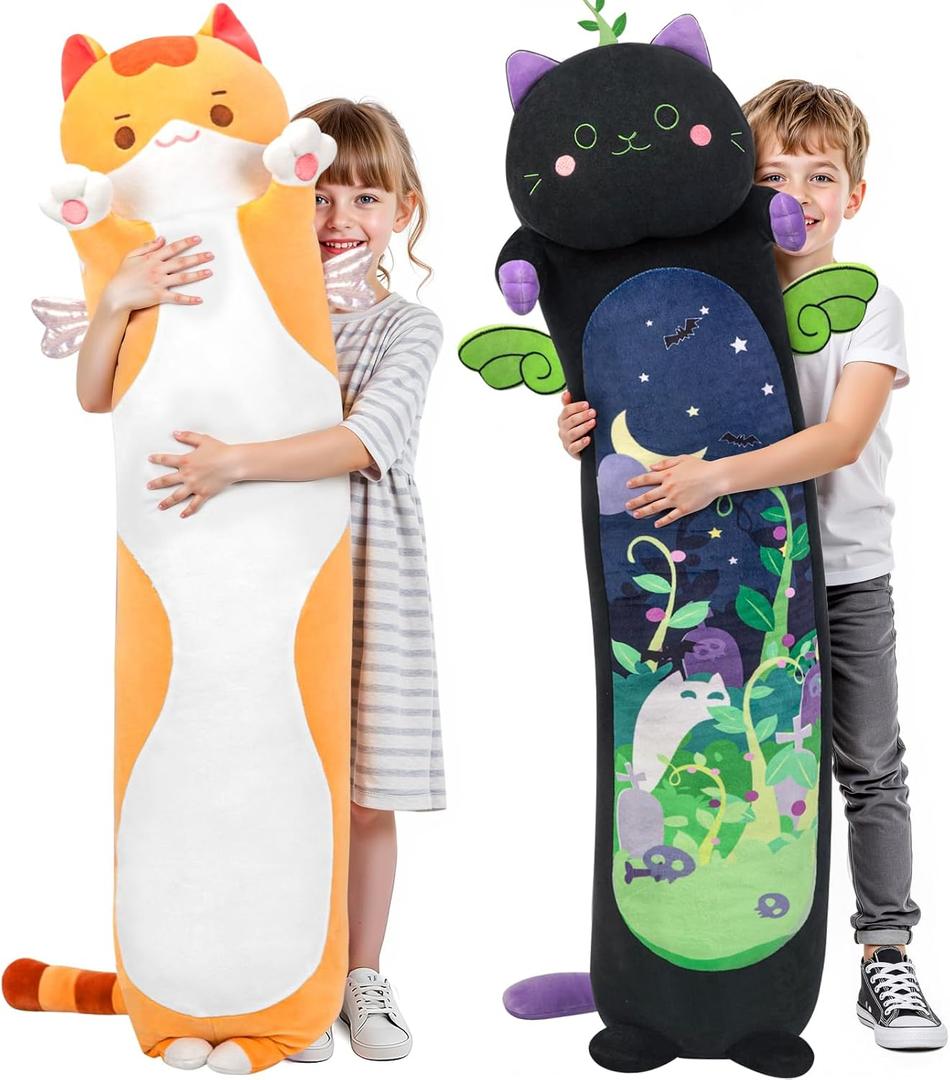 Mewaii Long Cat Plush 5 Sizes, 120% Extra Filling Giant Plushness Kids Body Pillow, Kawaii Cute Brown Cat Stuffed Animals Plushies, Big Long Body Pillow Cat Plush Gift for Girls 36