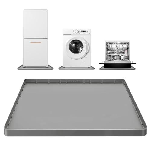 Large Thickened Washing Machine Mat 30" x 28" Silicone Under Washer and Dryer Drain Pan Drip Tray Floor Protector Non-Slip Flexible Soft Mat Waterproof Raised Edge 0.98'' Gray