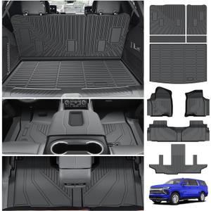 Powerty Floor Mats for 2021-2025 2026 Chevy Chevrolet Suburban/GMC Yukon XL 7 Seats, All Weather TPE Custom Cargo Liner Seat Back Covers Protectors Replacement for Chevy Chevrolet Suburban Accessories