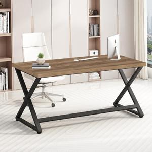 IBF 47 Inch Computer Desk, Rustic Home Office Desk for Writing, Industrial Wood Metal Executive Work Study Desk, Modern Simple PC Gaming Computer Table for Study Workstation, Rustic Oak