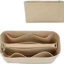 Felt Purse Organizer with Zipped, Bag Organiser Insert for Women,Perfect for carrycall Neverfull Tote (Beige, large)