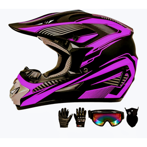 Youth Kids Motocross Helmet Full Face Motorcycle Dirt Bike Off-Road Mountain Bike BMX MX ATV Helmet,DOT Approved,W/Gloves Goggles Mask 4Pcs Set (Purple, Small)