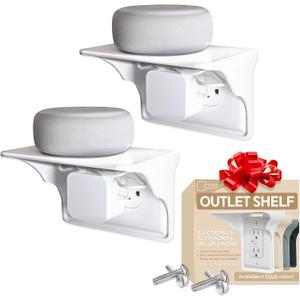 Storage Theory Power Perch - Wall Outlet Shelf Transforms Horizontal Electrical Outlet into a Space-Saving Display! Ideal for Alexa, Electric Toothbrush & More  Socket Shelf (White, 2 Pack) (2 Pack, White)