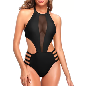 NEW Tempt Me Women One Piece Sexy Swimsuit High Neck Halter Cutout Monokini, M