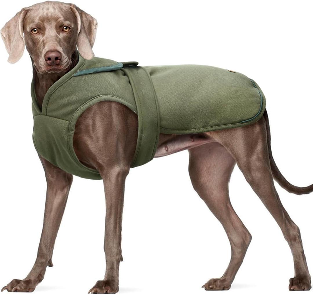 Kuoser Canvas Dog Coat, Warm Dog Jacket Reflective Fleece Pet Cold Weather Coat, Warm Doggie Clothes Waterproof Winter Vest with Zipper Leash Hole for Small Medium Large Dogs, Army Green L (Large (Pack of 1))