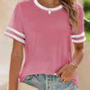 SHEWIN Women's Fashion Casual Crewneck Color Block T Shirts Short Sleeve Summer Tops Tees Slim Fit