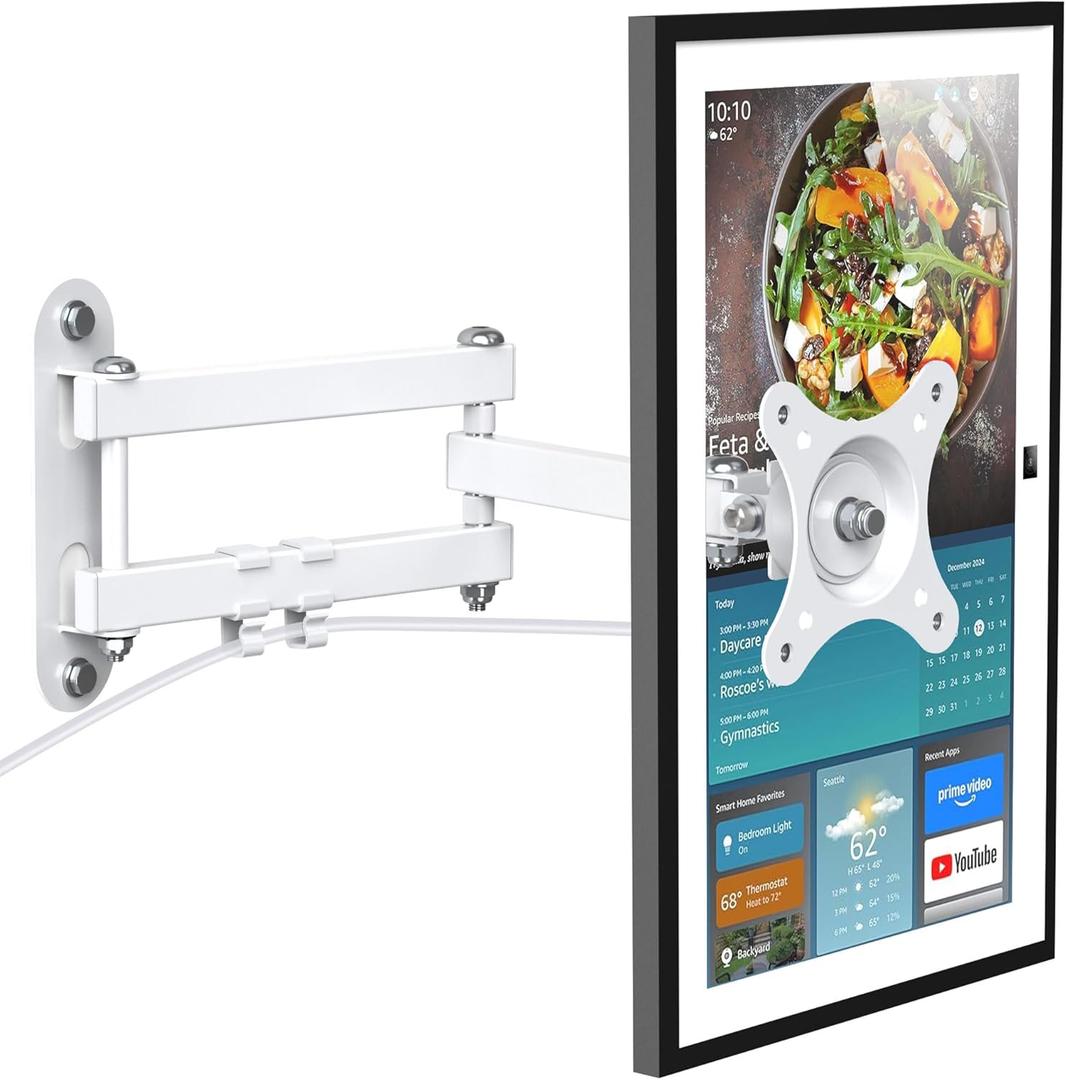 PlusAcc Wall Mount for Show 15 & 13-27 Inch Monitors TVs, Adjustable Full Motion Mounting Shelf with 17" Extension Arm, Rotation Swivel Tilt Wall Stand Bracket, Hold Up to 33lbs (White)