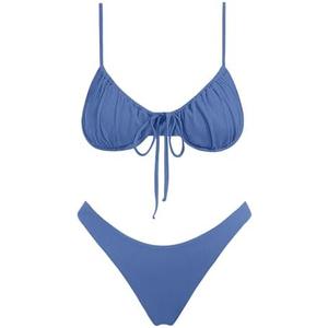 VOLAFA Women's Triangle Bikini Set Swimsuit Print Push Up Elastic Tie String Top Ribbed Two Piece Bathing Suit, Smal;