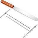 Crepe Spreader and Spatula Kit 5" and 7" T-Shaped Batter Spreaders 12" Wood Handle Offset Spatula Stainless Steel Crepe Spreader Tool Pancake Tools for Crepes Pan Maker