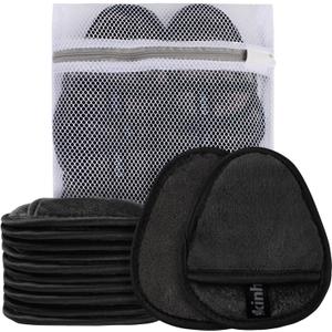 KinHwa Makeup Remover Pads Reusable Washable Microfiber Face Pads Super Soft Makeup Remover Pads with Laundry Bag Black 12 Pcs