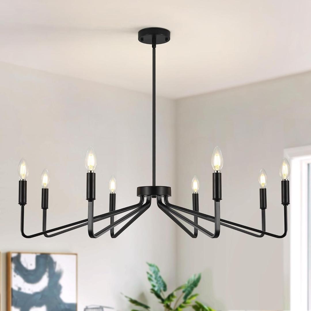 8-Light Black Farmhouse Chandelier,Dining Room Light Fixtures Over Table,Brushed Candle Lighting for Kitchen Island Living Room Bedroom Foyer Entryway,36.6in,E12.