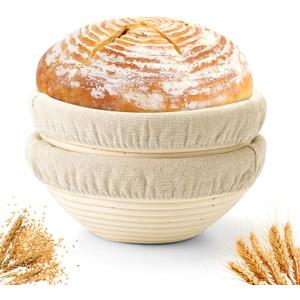 Bread Proofing Baskets Set of 2 8 inch Round Dough Proofing Bowls W/Liners Perfect for Home Sourdough Bakers Baking (8Inch, Round)
