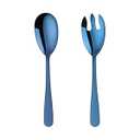 BISDARUN 12 Inches Salad Spoon and Fork Sets，Stainless Steel Salad Server Sets, Cooking Utensils for Kitchen, Simple and Classic Dishwasher Safe (Blue)