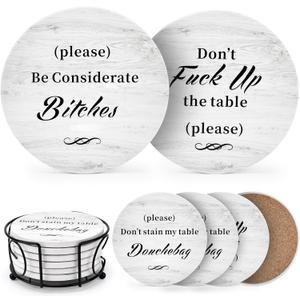 White Elephant Gifts for Adults, Funny Coasters Set of 6 with Holder Christmas Stocking Stuffers for Men Women, Gag Gifts Couples Birthday Housewarming Secret Santa Cool Friend Presents for Her Him
