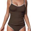 CUPSHE Women's Tankini Set Scoop Neck Ruched Mid Rise Swimsuit S