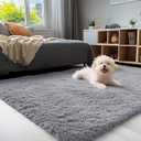 OLANLY 4x5 Machine Washable Accent Rug, Soft Fluffy Shaggy Area Rug for Bedroom, Living Room, Indoor Floor Carpet for Kids, Nursery, Home Decor, Light Grey
