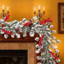 6ft Frosted Evergreen Christmas Snowed Pine Garland  Red Berries and Pinecones Holiday Fireplace Indoor Decoration