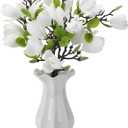6 PCS Artificial Magnolia Flowers Stems 19.1 Inch Fake White Flora Branches Realistic Home Decor Tall Vase Centerpiece Indoor Wedding Bouquet Filler