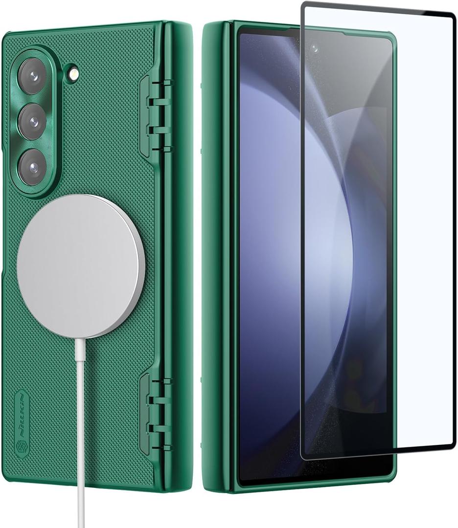 Nillkin for Galaxy Z Fold 6 Magnetic Case with Hinge Protection, Built-in Screen Protector, Compatible with Magsafe, Slim Fit Protective Phone Case for Samsung Galaxy Z Fold 6, Green