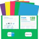 Two Pocket Folders, PANDRI 100 Pack 2 Pocket Folders, Letter Size Paper File Folder for School Office Home Business, Assorted 5 Colors