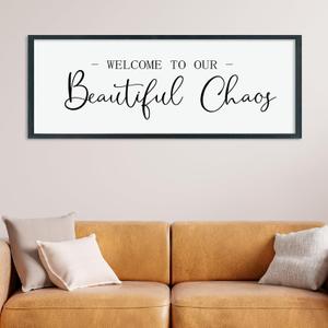 LuZhiQiang Welcome To Our Beautiful Chaos Sign Wall Decor 40"15" for Home Living Room Entryway Bedroom Large Wood Framed Wall Hanging Art (Black)
