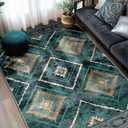 Area Rug 5x7 Rug Machine Washable Non-Slip Low Pile Print Pattern Western Rug for Living Room Bedroom Entryway Tribal Series -Teal/Green