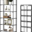 Crofy No Assembly Folding Bookshelf for Living Room, 5 Tier Black Collapsible Book Shelf for Home Office, Portable Bookcase Storage Organizer