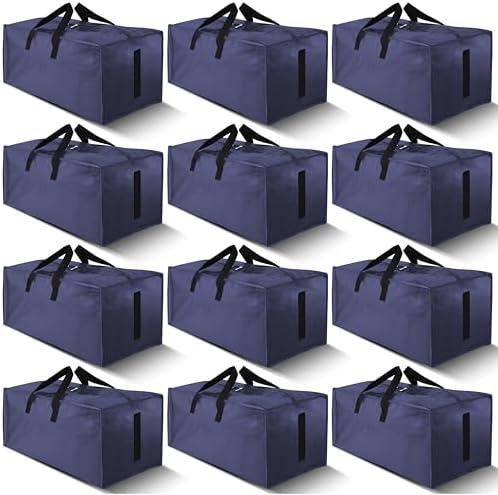 HOMESURE 9 Pack Large Strong Moving Bags with Zippers & Carrying Handles - Water-Resistant - Heavy Duty Storage Tote for Space Saving, Fold Flat, Alternative to Moving Box (Blue)