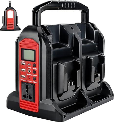 4 Port Power Inverter Compatible with Milwaukee 18V Battery, 350W Power Supply Inverter Outdoor Generators Converter DC 20V to AC 110V ~120V with AC Outlet &USB Port&Type-C Port& LED Light