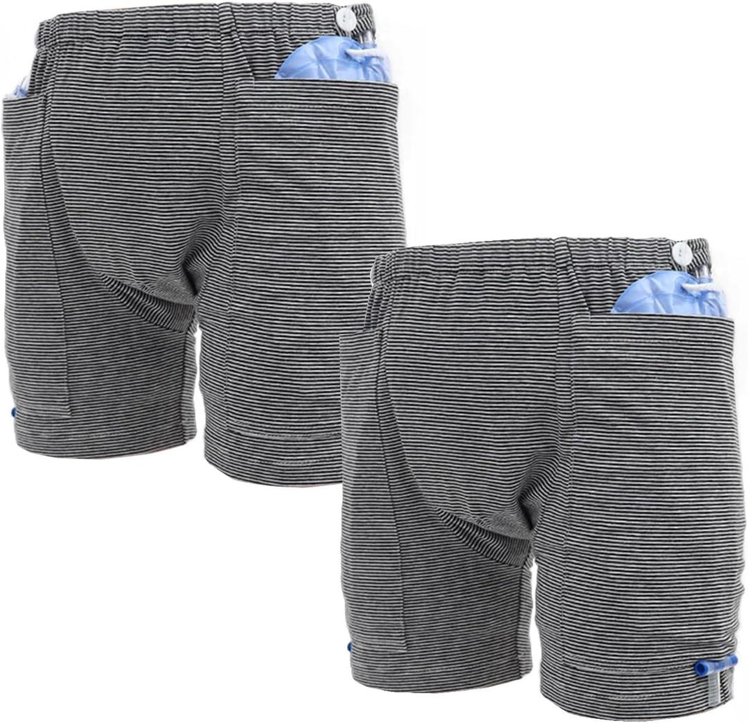 Lmaray Incontinence Care Trousers 2 Packs, Catheter Leg Bag Shorts, Urinary Incontinence Supplies for Men, Compatible with Nephrostomy, Foley, Suprapubic & Biliary Catheters (2XL(Men's))