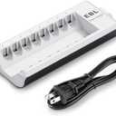 EBL AA AAA Battery Charger, 8-Bay Individual Charger for NiMH NiCD Rechargeable Batteries with AC Plug Fast Charging - White