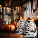 Halloween Bag 2 Pieces Printed Storage Drawstring Canvas Bag Halloween Theme Pumpkin (Pink)